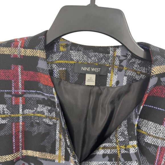 Nine West Womens Plaid Button-Up Coat Size 12 Black/Red/Yellow - Picture 2 of 12